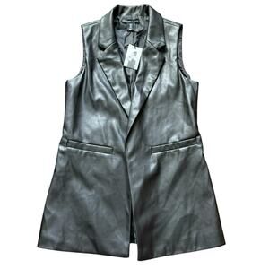 Sincerely Jules Faux Leather Black Vest Longline Sleeveless Small NWT